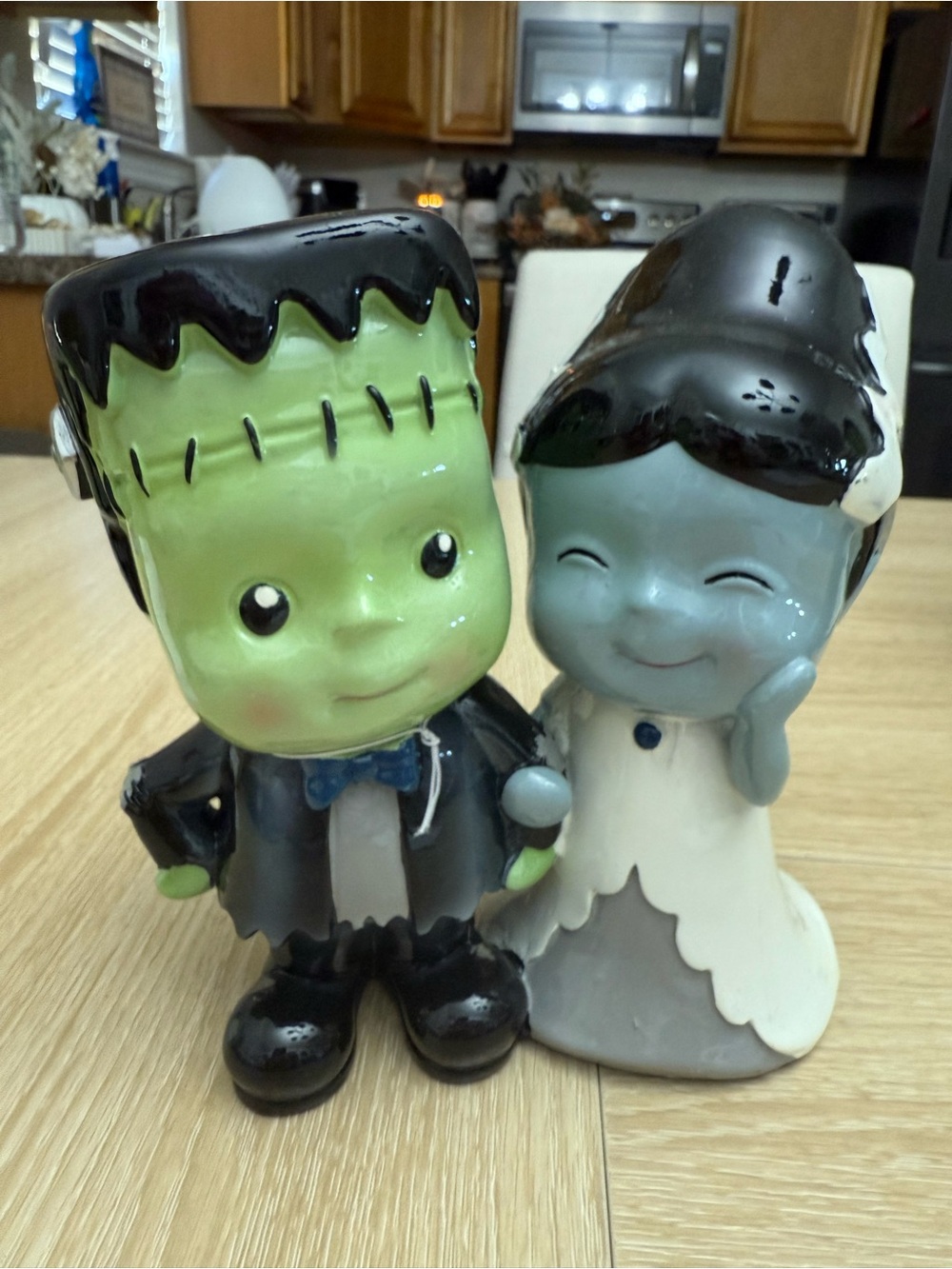 Green Frankenstein & Gray Bride Ceramic Figurine Set - Accent Decor